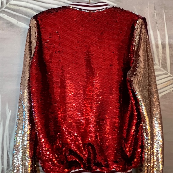 Sequin Bomber Jacket with Fur Accents - Picture 11 of 16